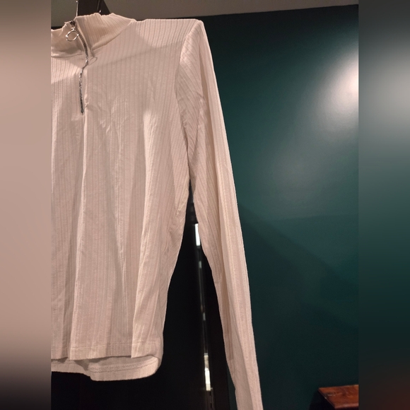 White Ribbed Half-Zip Top - Picture 4 of 4